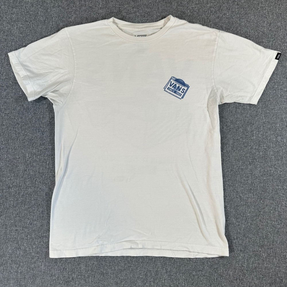 Vans Mens Small White Graphic T-Shirt Keepin It Old Skool Skate Cotton Tee S